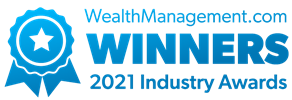2021-Wealthies WealthManagement.com 2021 industry awards logo with blue ribbon