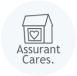 Black and white house with a heart and the words Assurant Cares icon