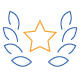 Quality Icon Blue and orange icon of a star surrounded by leafs