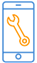 Broken Phone Icon Orange and blue icon of a mobile phone with a wrench on the screen