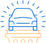 Shining Vehicle Icon Orange and blue icon of a car seating on top of a pedestal