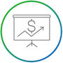 Icon of a standing white board with a graph and dollar sign