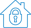 Blue House outline with lock icon inside