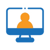 Icon of a desktop computer with outline of a person