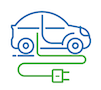 Blue and green icon of an electric vehicle