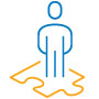 Person standing on puzzle piece icon