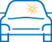 Icono de auto visto desde el frente con el cristal roto