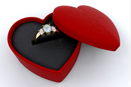 Image of a ring in a heart shaped box