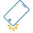 Icono azul y naranja de un dispositivo movil danado