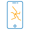 Icono azul y naranja de un dispositivo movil con pantalla danada