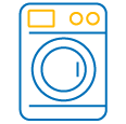 Icon azul y naranja de una maquina de lavar ropa