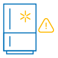 Icono de Refrigerador Icono azul y naranja de un refrigerador danado