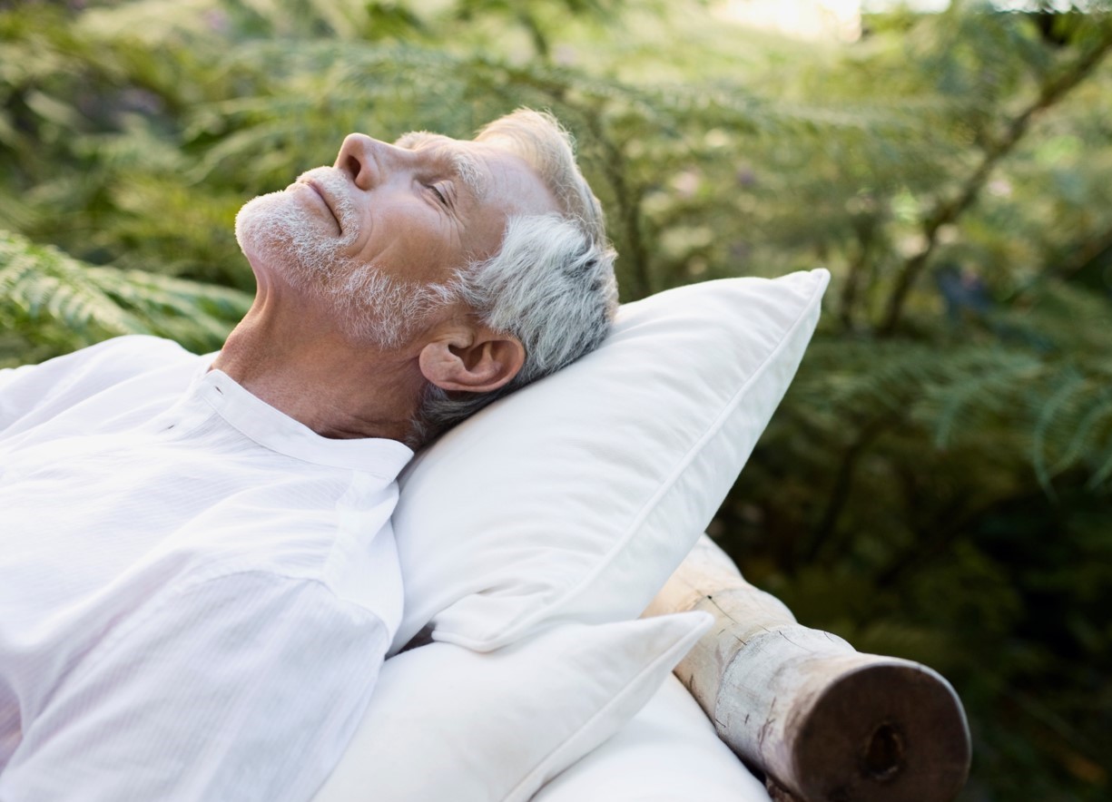 Relax a man with his eyes closed