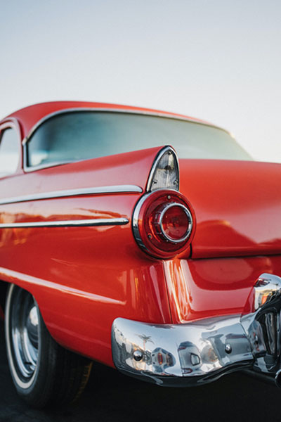 a red car with its front facing the camera